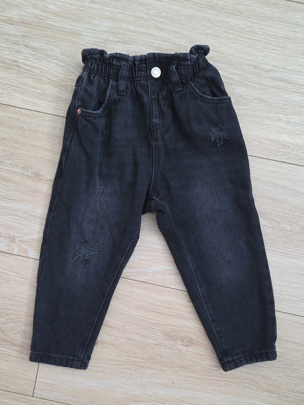 Zara Kids Black Elastic-Waist Distressed Jeans